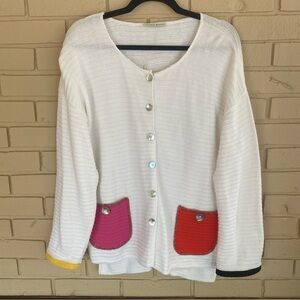 Margaret Winters Size Large L Cardigan Color Pocket Button Cotton Artsy Sweater